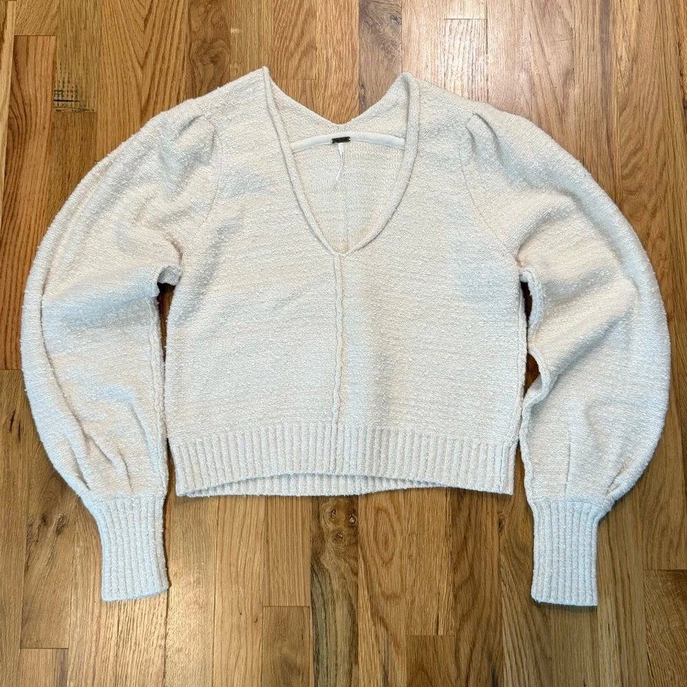 Free People Reverie Sweater Cream V-Neck Pullover Size S